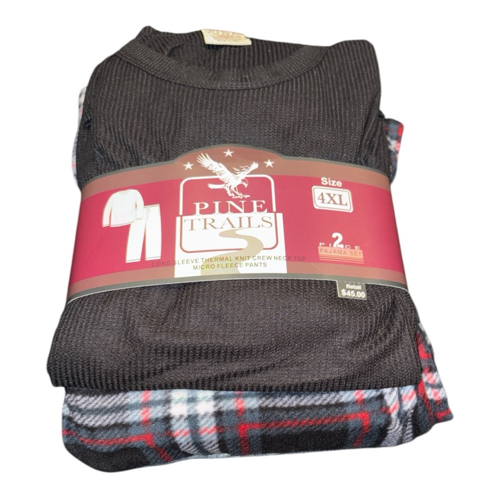 Pine Trails Pajama Set Black Thermal Top Micro Fleece Plaid Pant Size 4xl AR 4